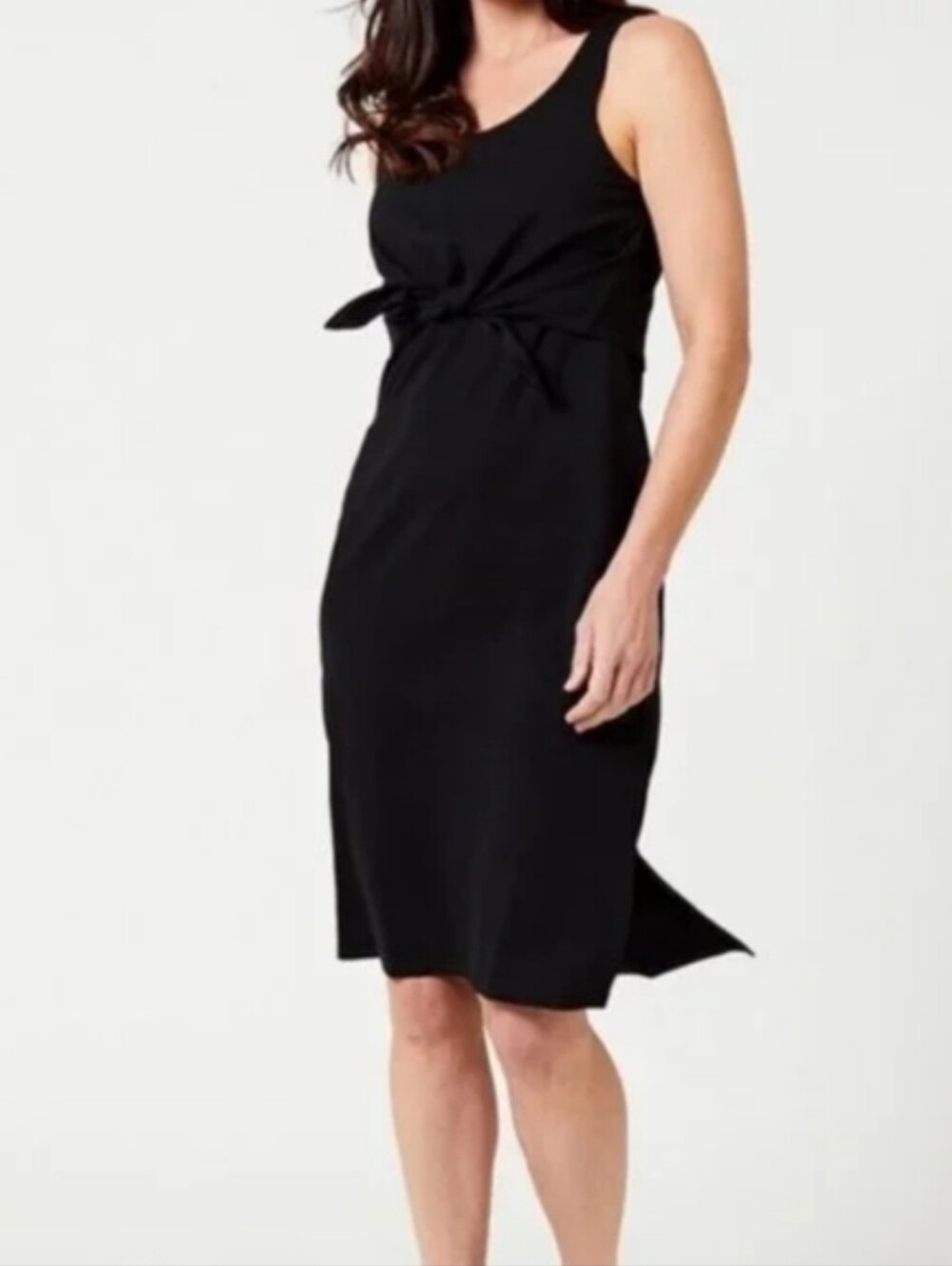 NWT Pact Organic Cotton Tie Front Sleeveless Midi Dress Black
